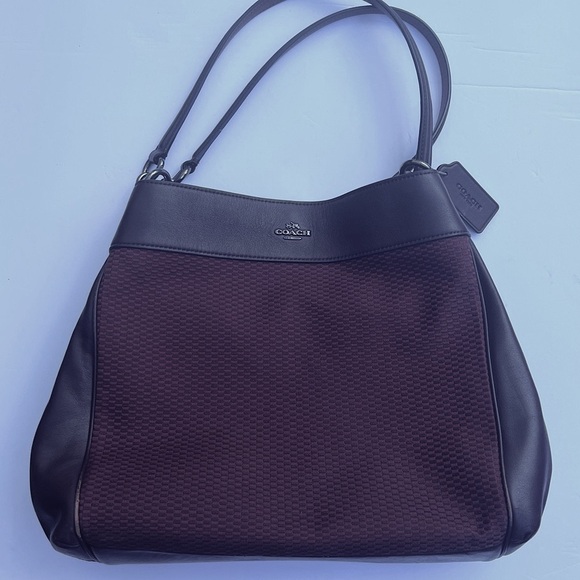 Coach Handbags - Like New! COACH Oxblood Leather & Burgundy Jacquard Shoulder Tote -Authentic
